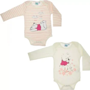 Nalle Puh 2-pack bodys med lång arm, 74/80 cm Rosa och Vit